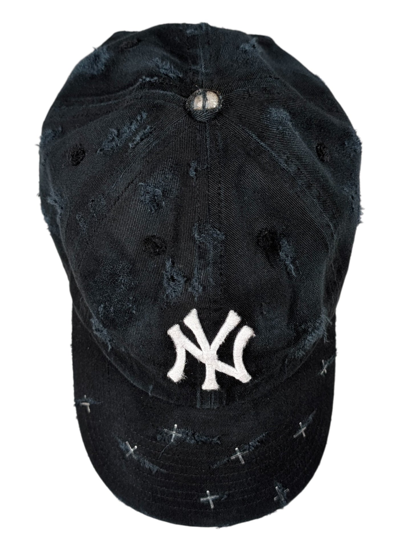 Black NY Logo Cross Staple Baseball Cap Hat #79