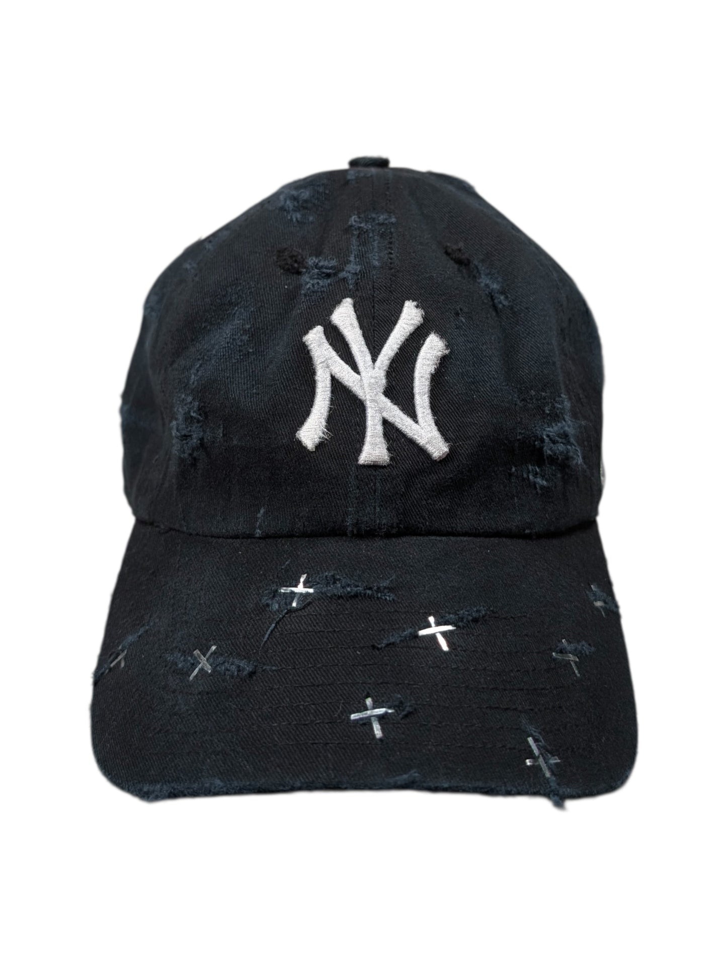Black NY Logo Cross Staple Baseball Cap Hat #79