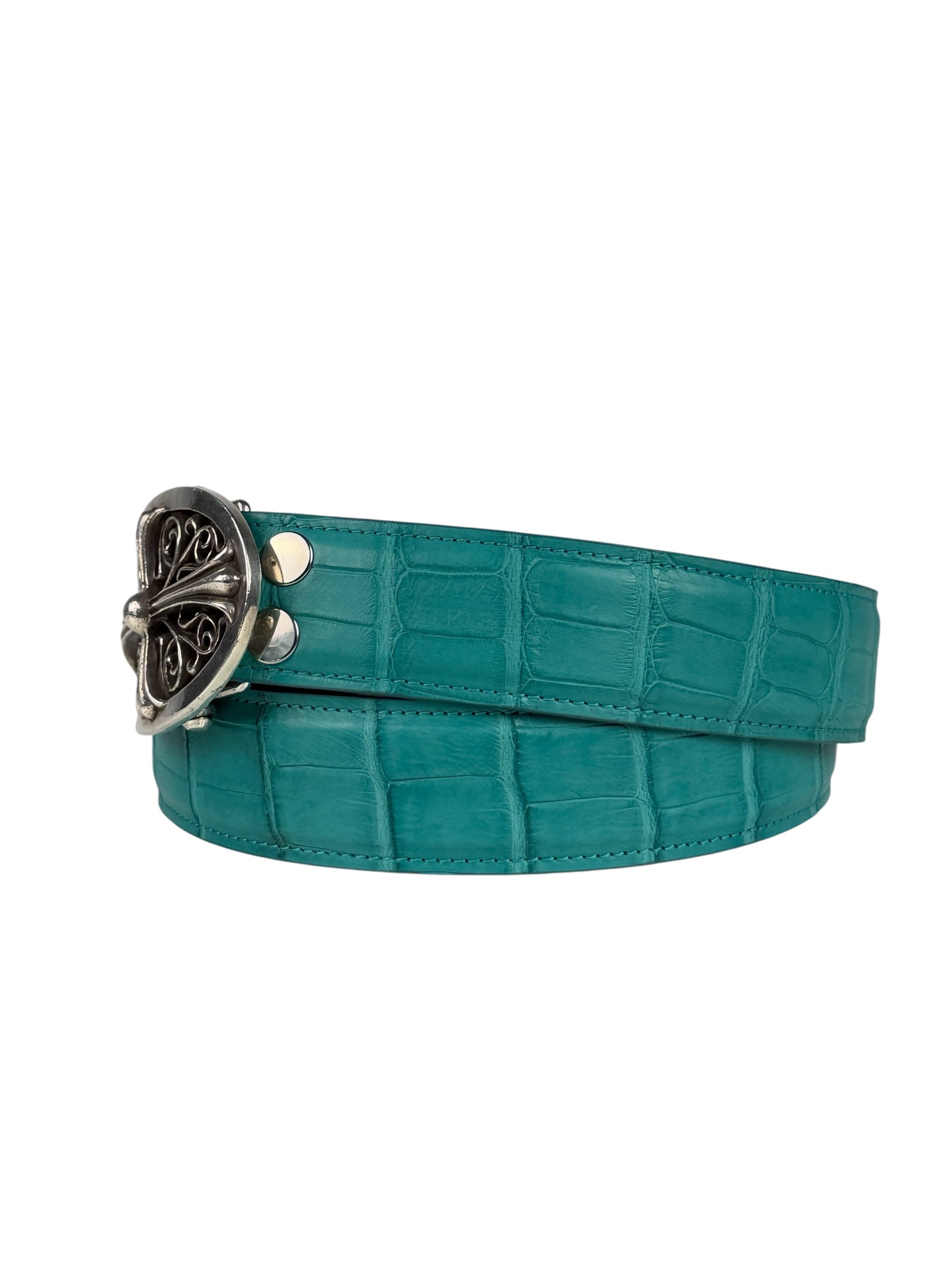 Aqua crocodile belt strap with AMAL two snap button buckle system