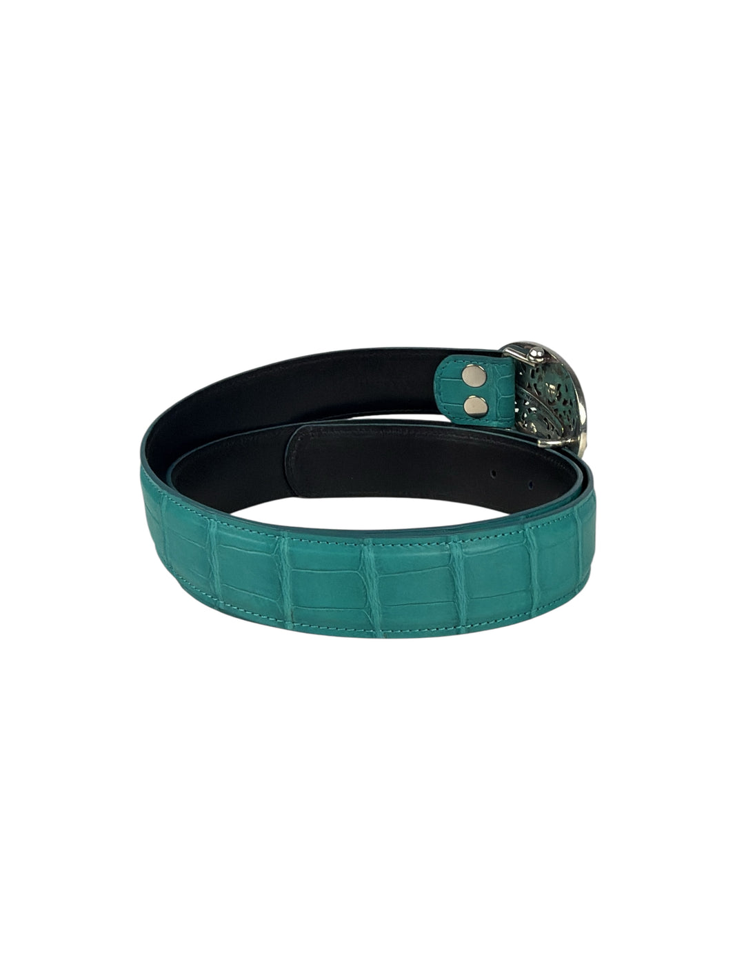 Exotic crocodile leather belt strap by AMAL in matte aqua
