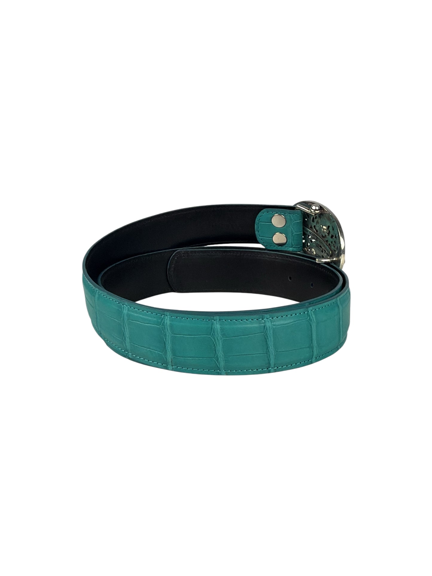 Exotic crocodile leather belt strap by AMAL in matte aqua