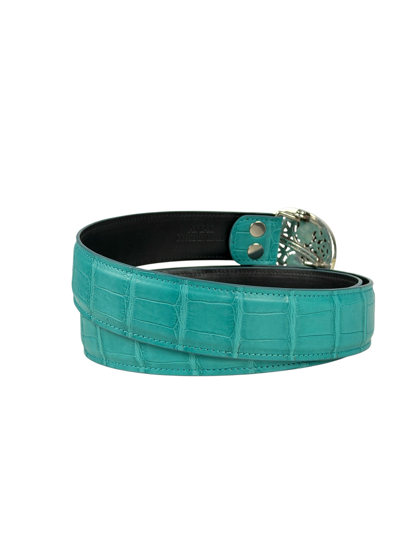 Crocodile belt strap AMAL matte aqua patterned leather