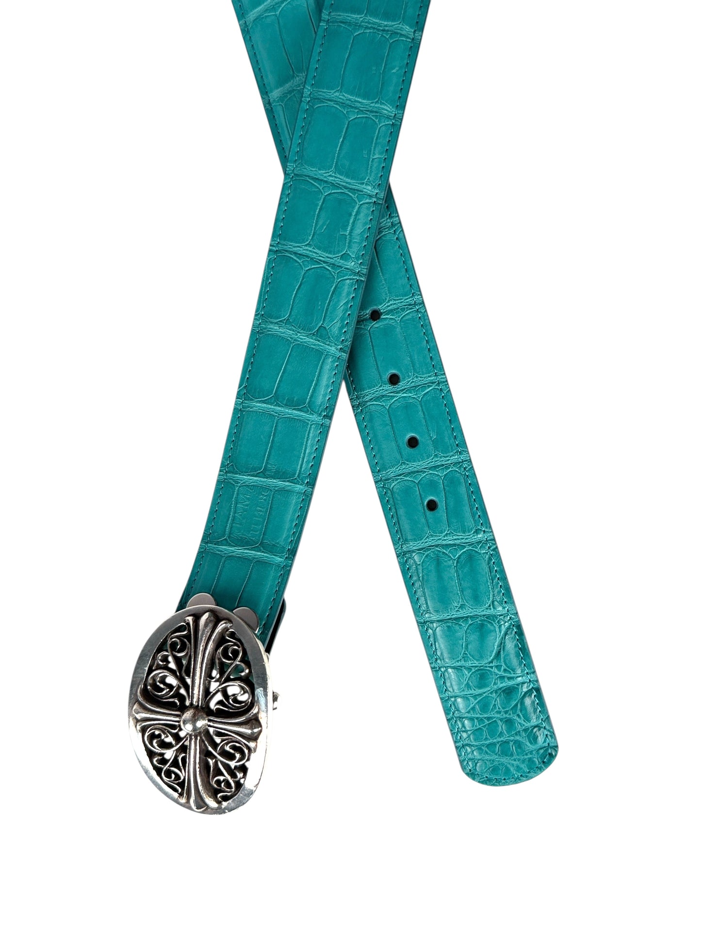 Aqua crocodile belt strap AMAL handmade in Italy exotic leather