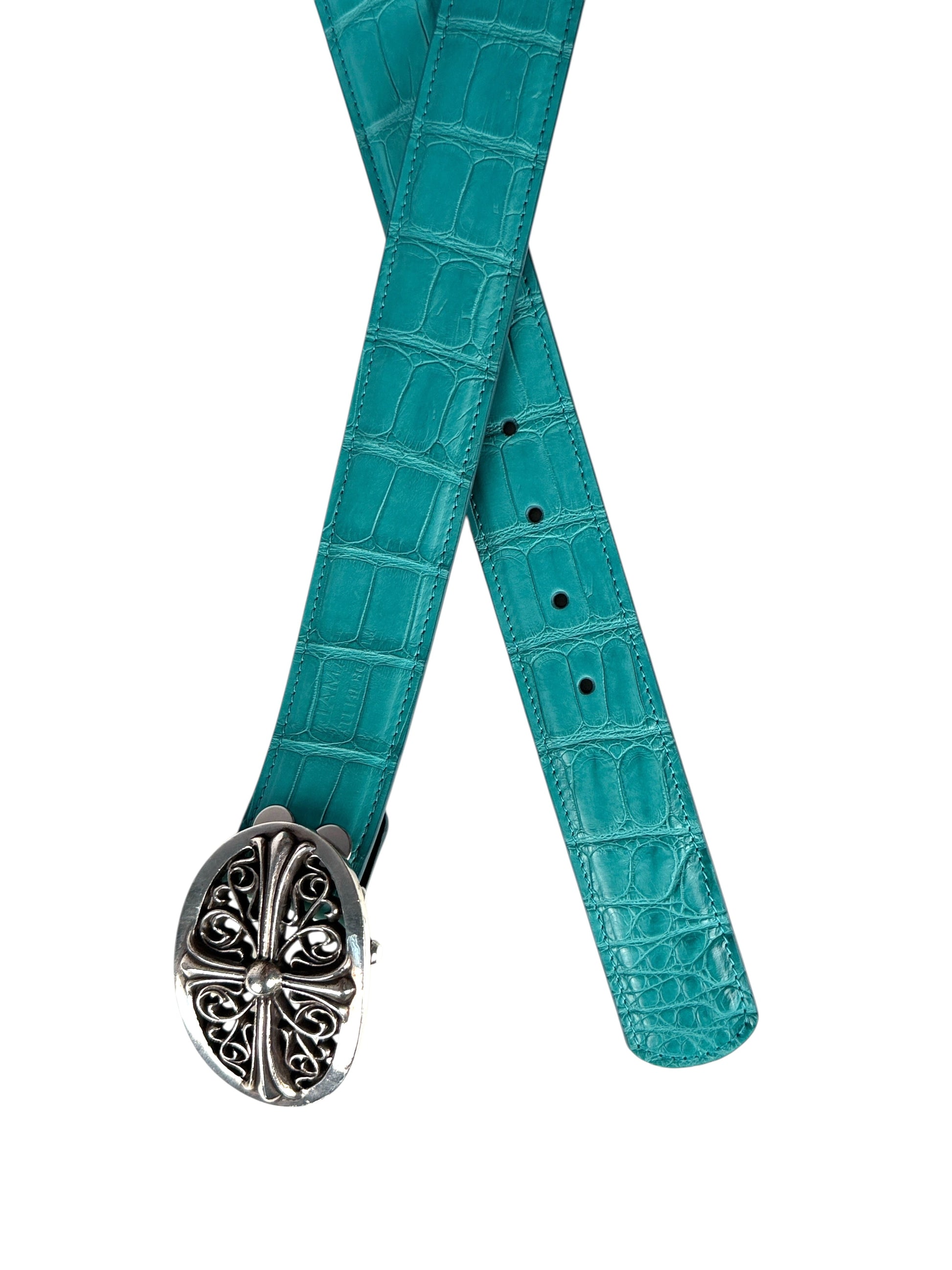 Aqua crocodile belt strap AMAL handmade in Italy exotic leather