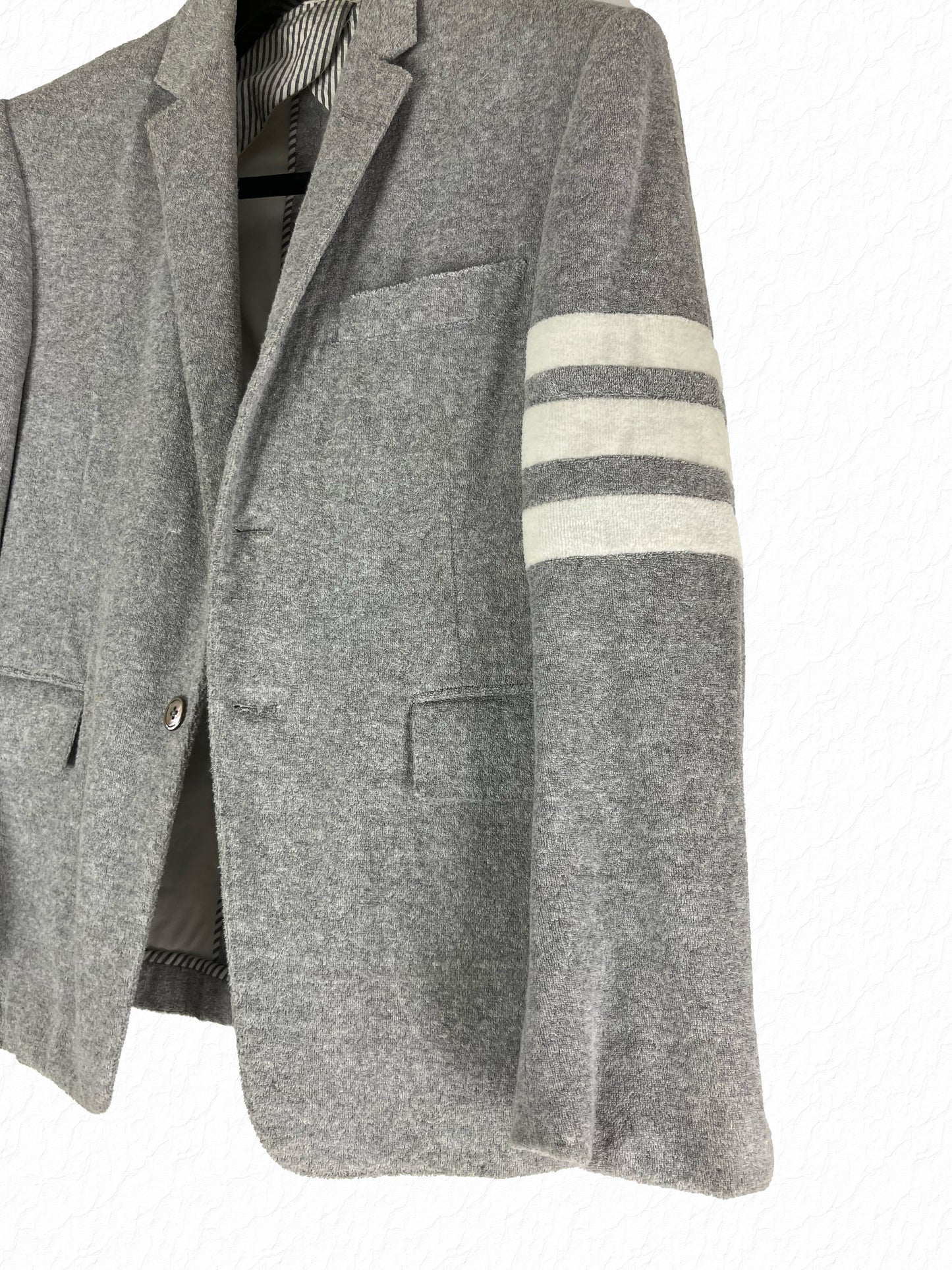 Terrycloth 3-bar stripe sleeve on archival Thom Browne Spring 2007 blazer