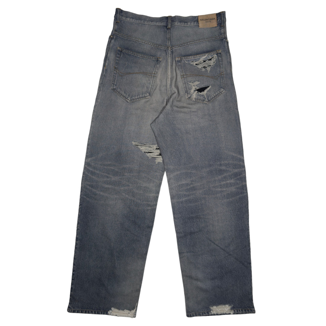 Balenciaga Trompe L’oeil Distressed Blue Sweatpants Sterling Silver Hardware