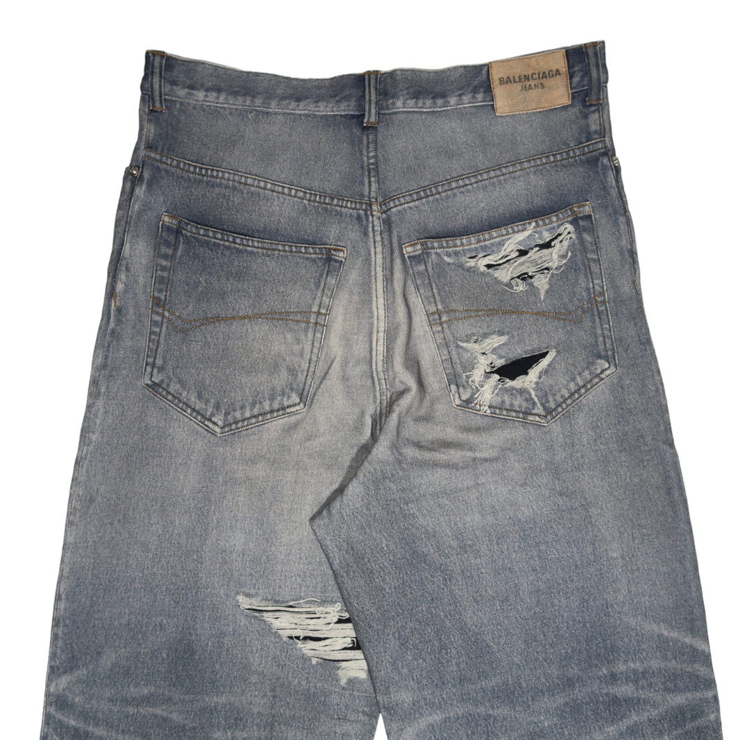 Balenciaga Trompe L’oeil Distressed Blue Sweatpants Archival