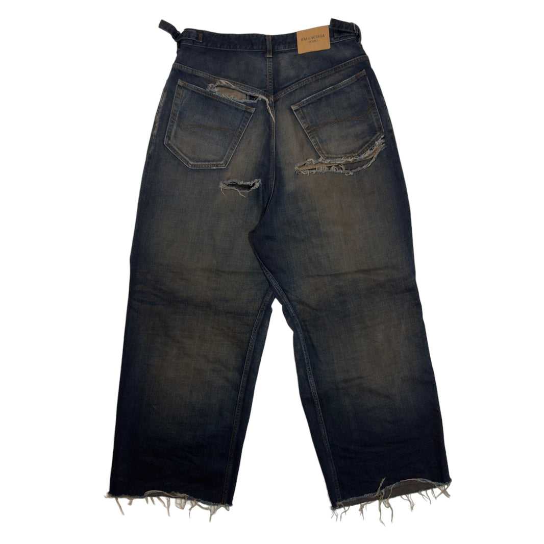 Balenciaga Destroyed Faded Skater Jeans Sterling Silver Hardware