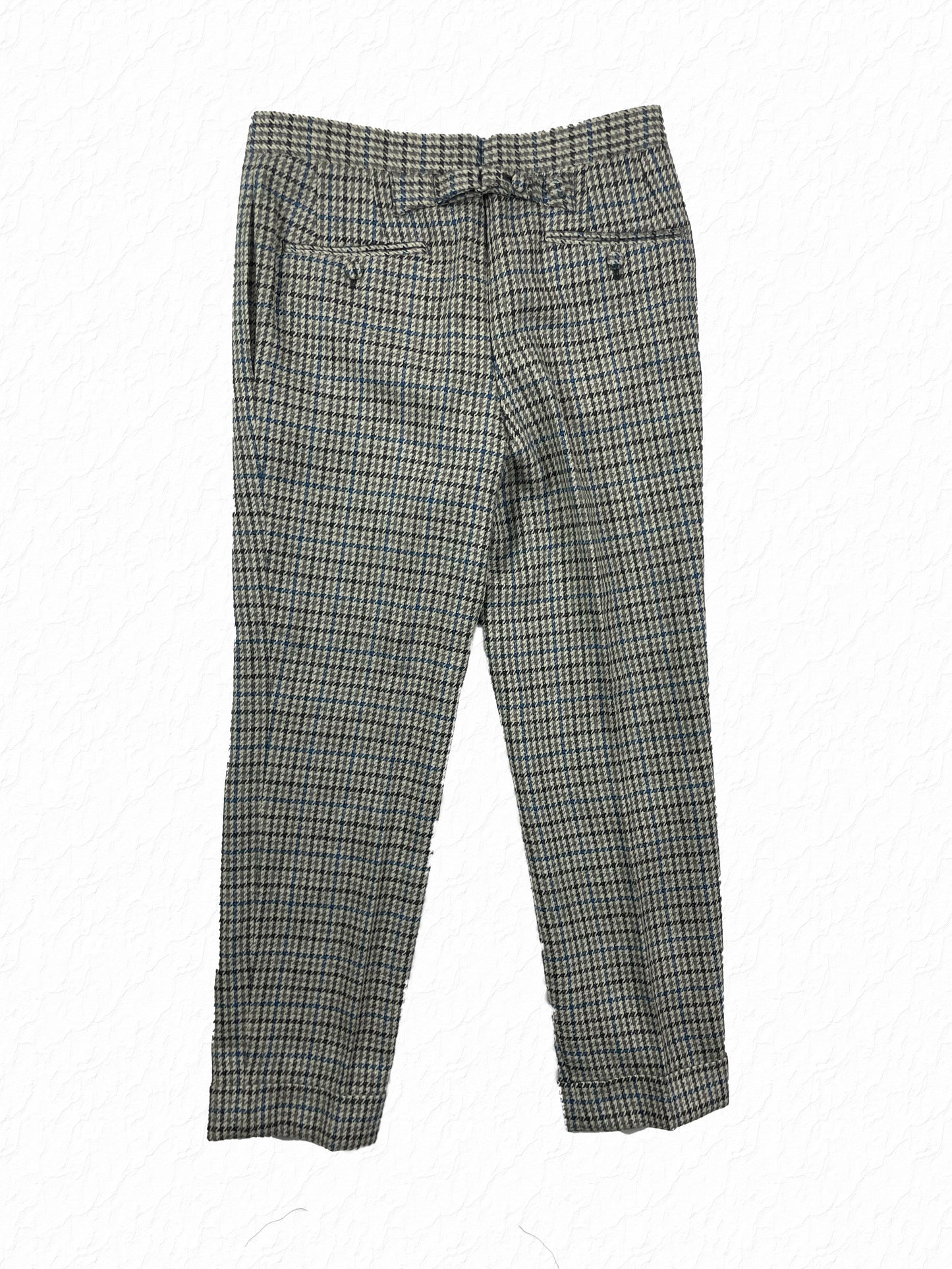 Grey houndstooth wool trousers with cinch tab by Thom Browne