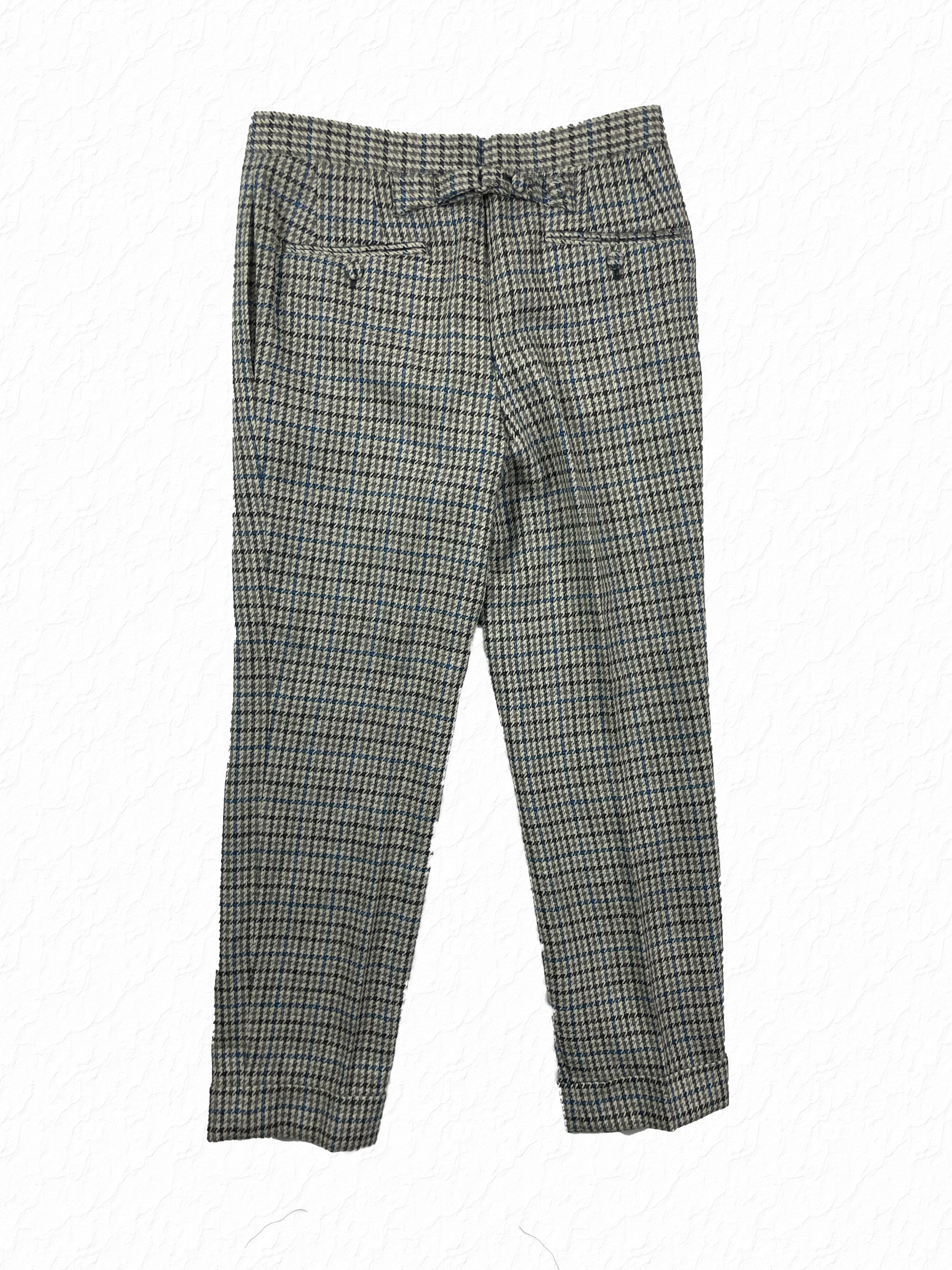 Grey houndstooth wool trousers with cinch tab by Thom Browne