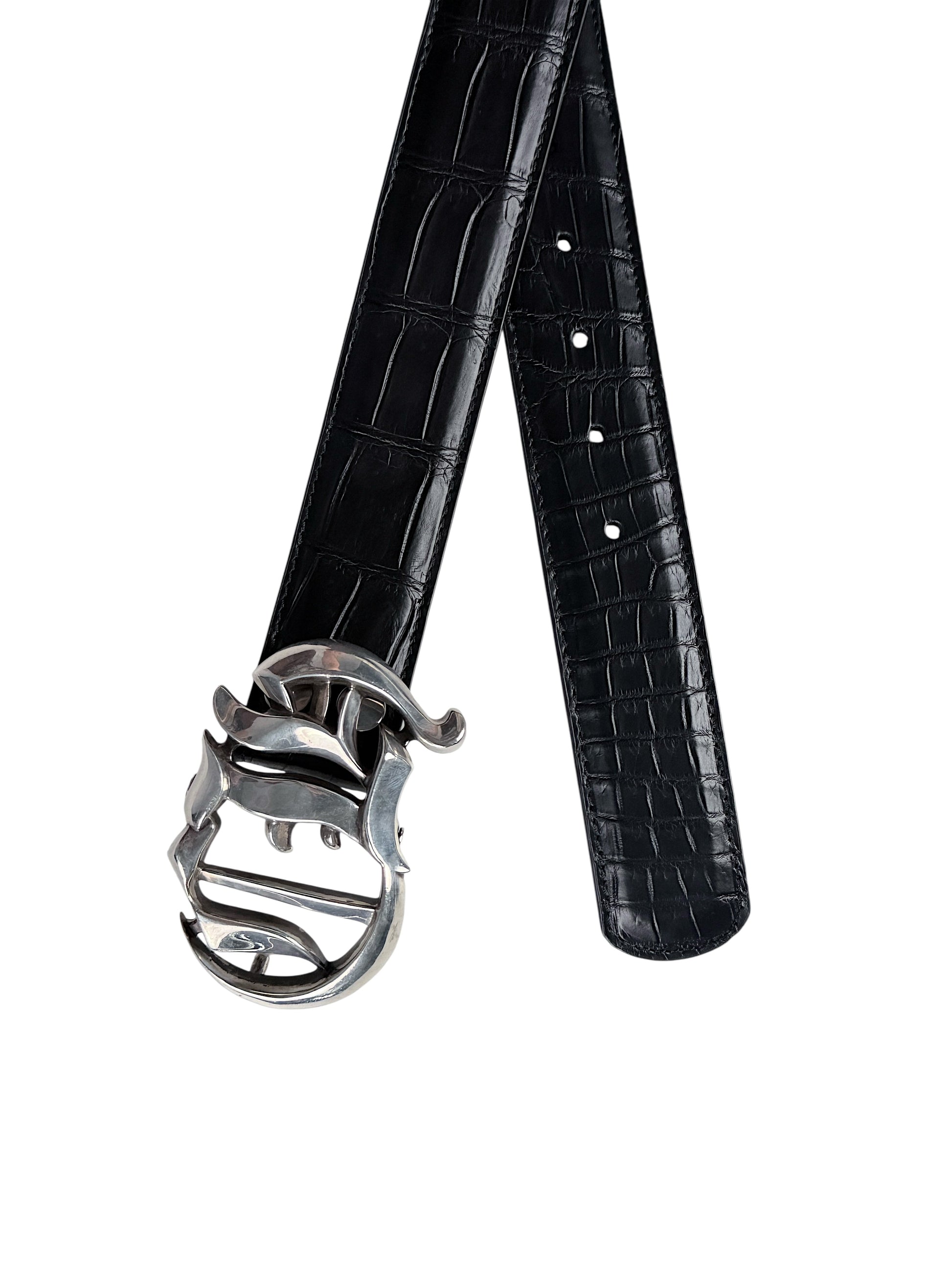 AMAL matte black crocodile belt strap V2 exotic leather