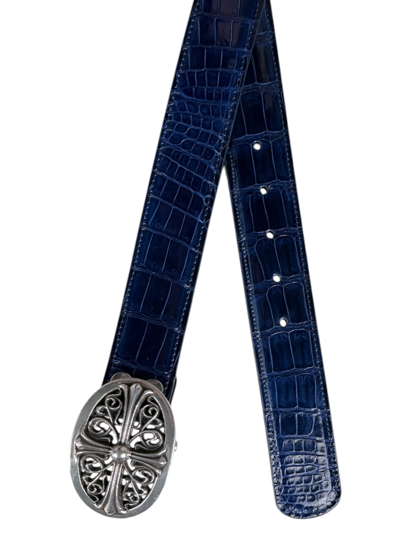 AMAL glossy blue crocodile belt strap V2 exotic leather