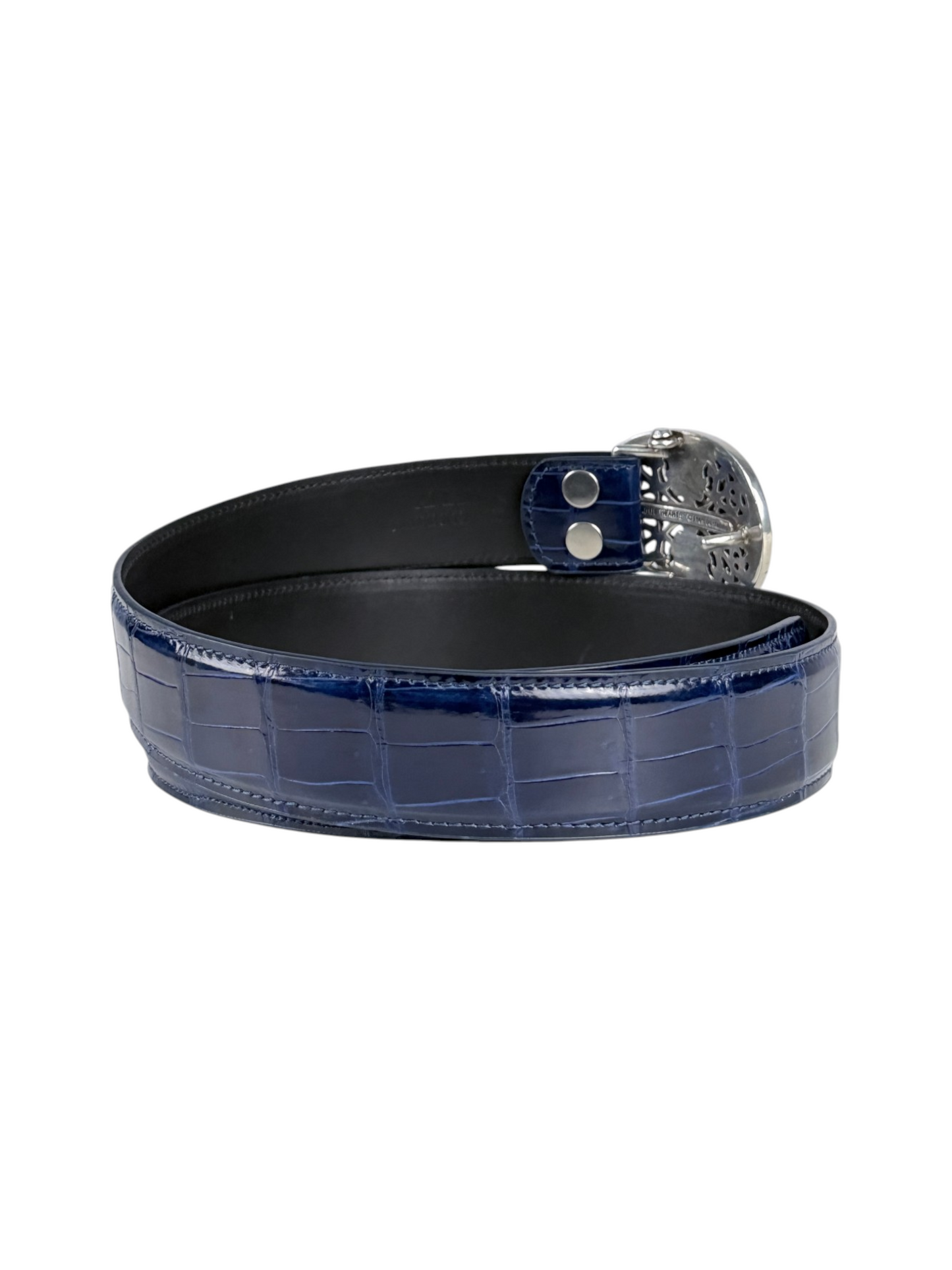Exotic crocodile leather belt strap by AMAL in glossy blue
