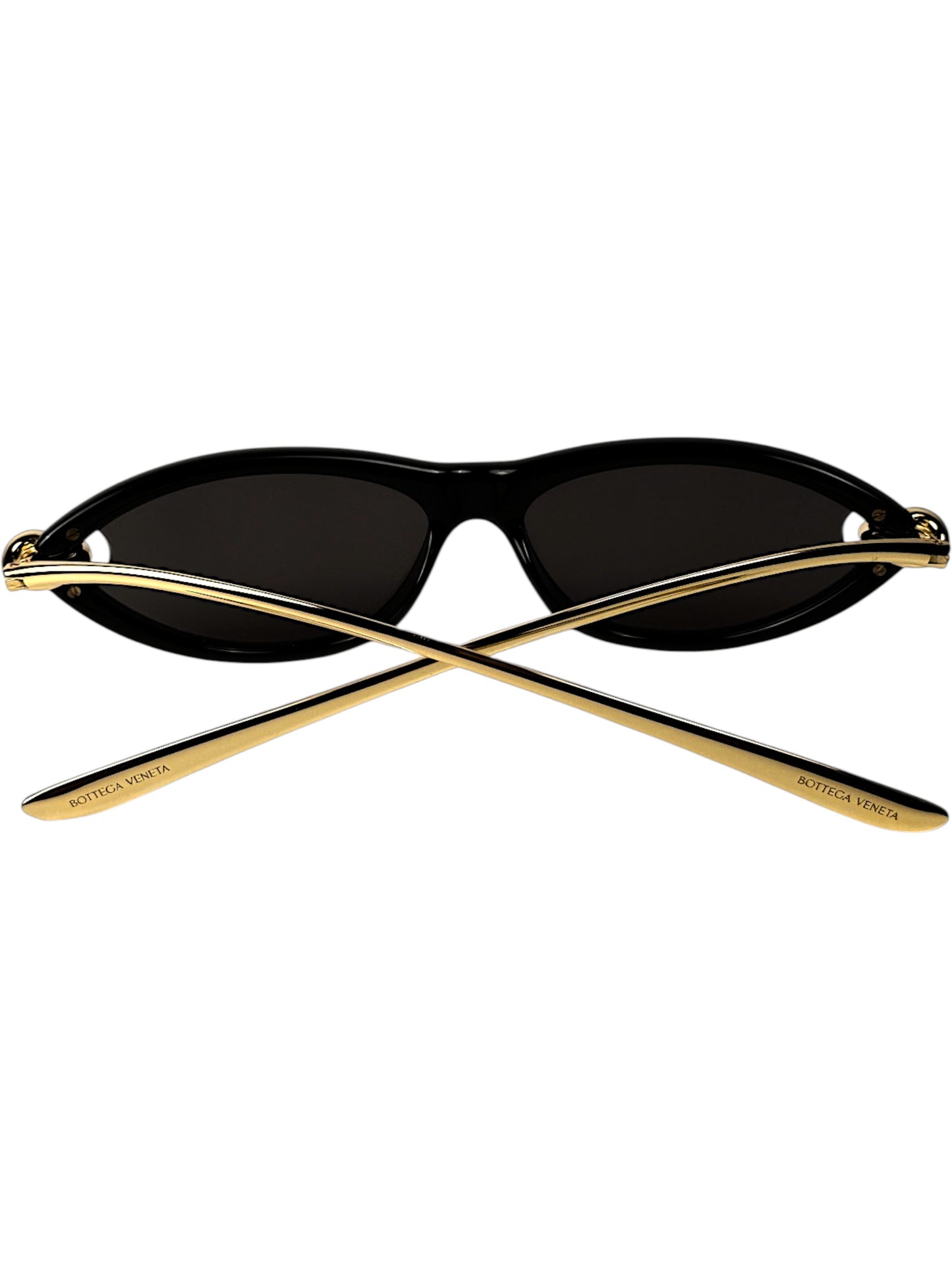 Bottega Veneta black cat eye sunglasses dark grey lenses gold Knot temples