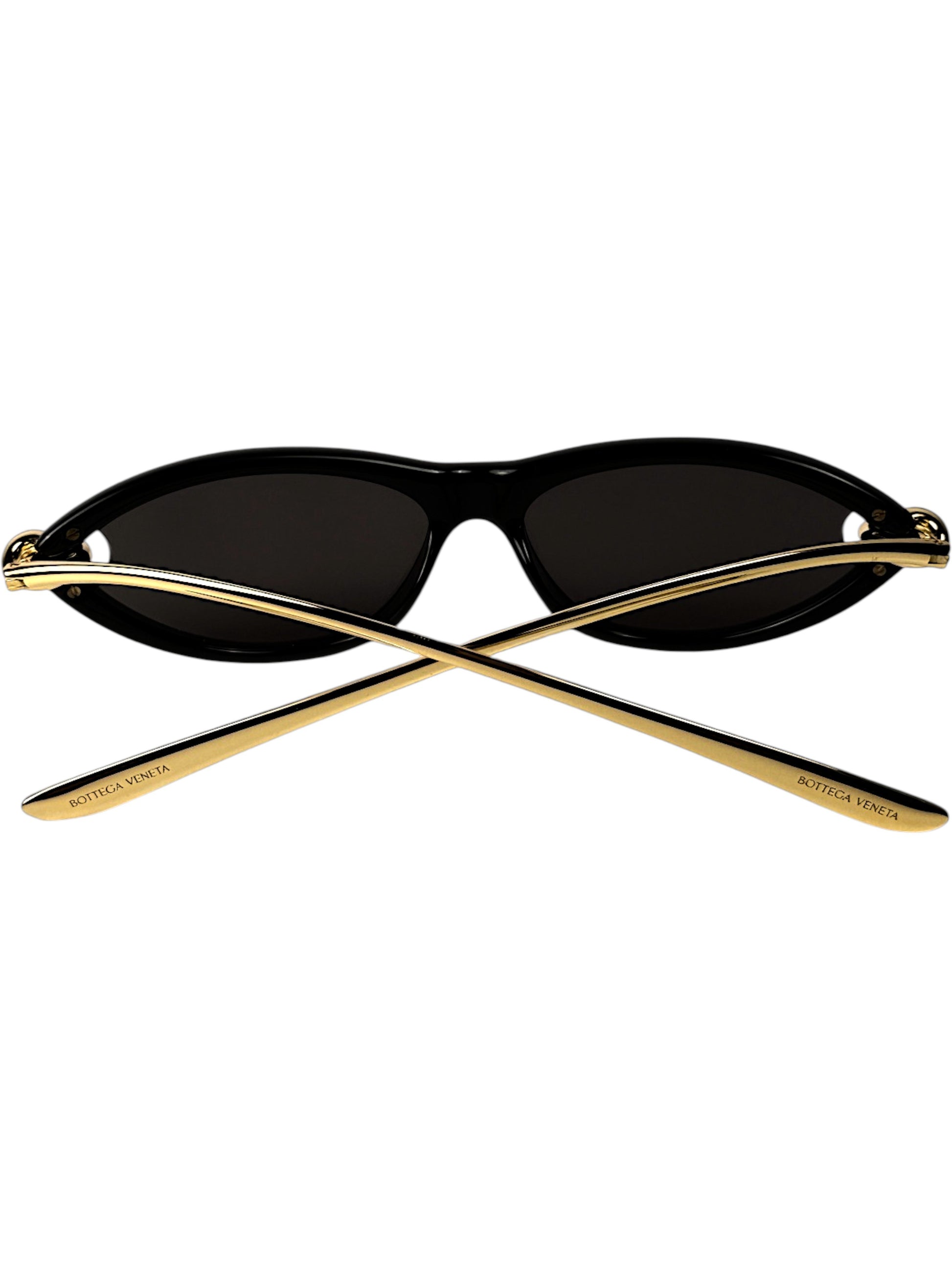 Bottega Veneta black cat eye sunglasses dark grey lenses gold Knot temples