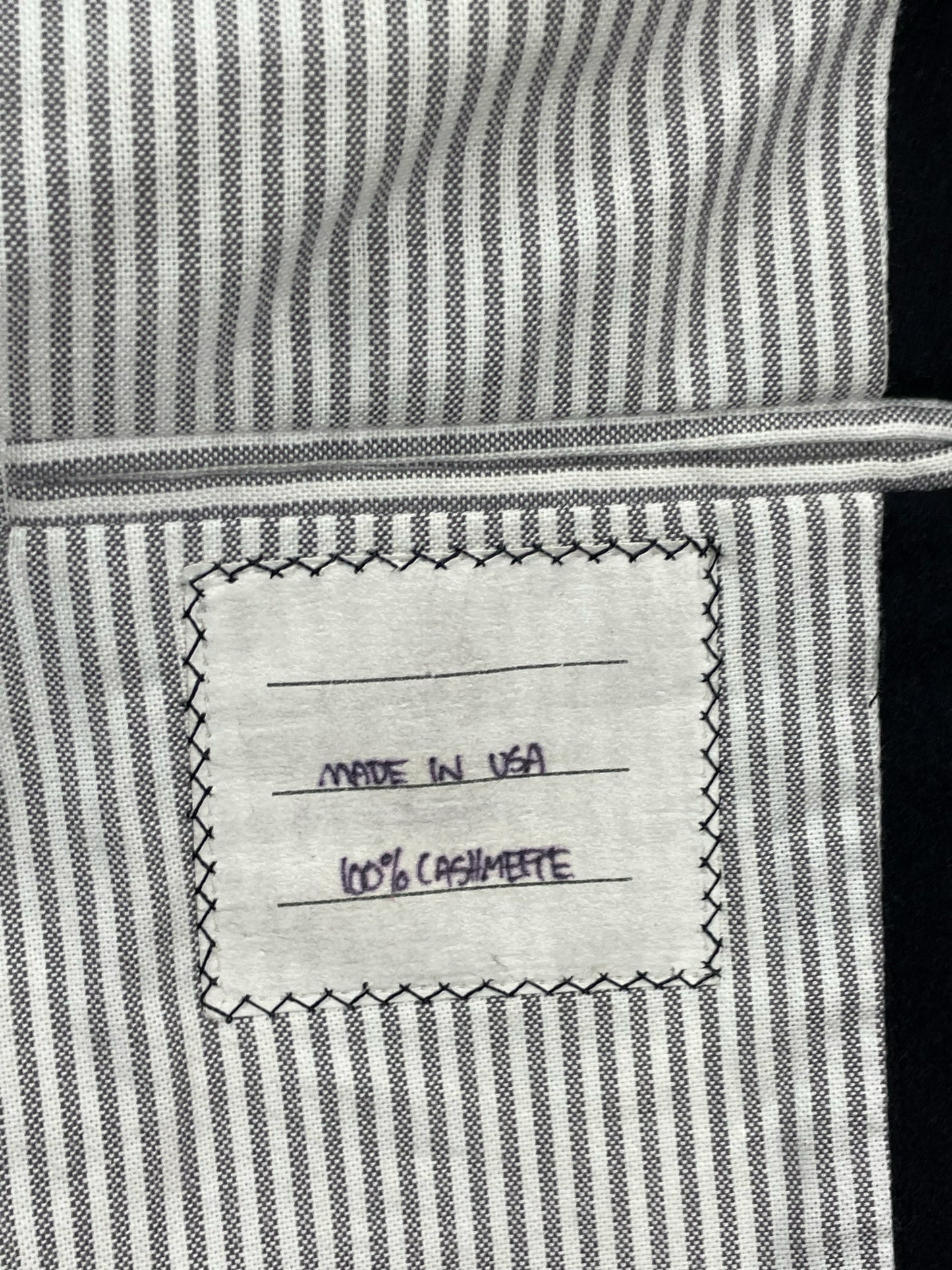 Thom Browne New York striped cotton lining on navy cashmere blazer