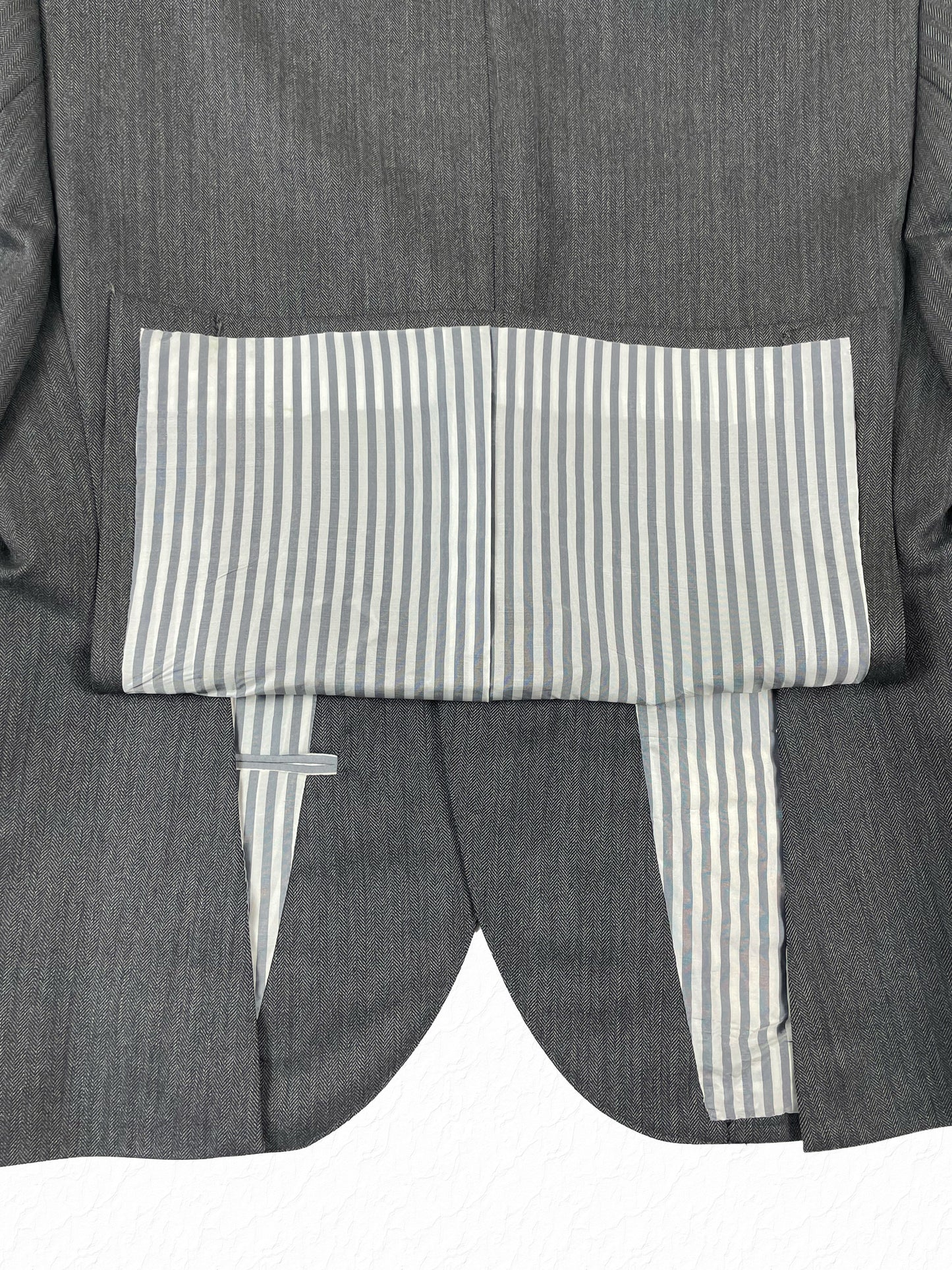 Thom Browne Boy Cut herringbone wool jacket interior stripe panel