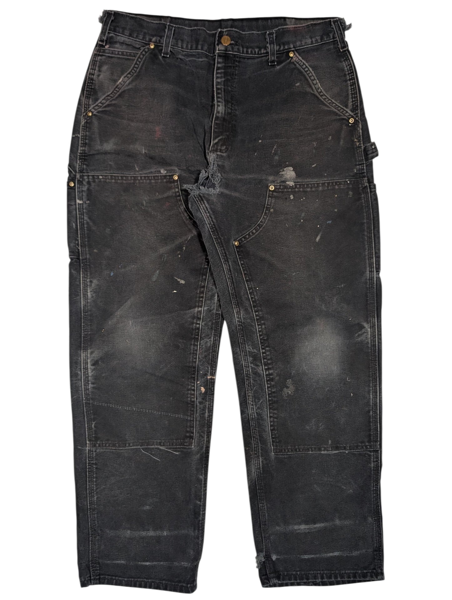 90s Carhartt Distressed Double Knee Faded Black Pants