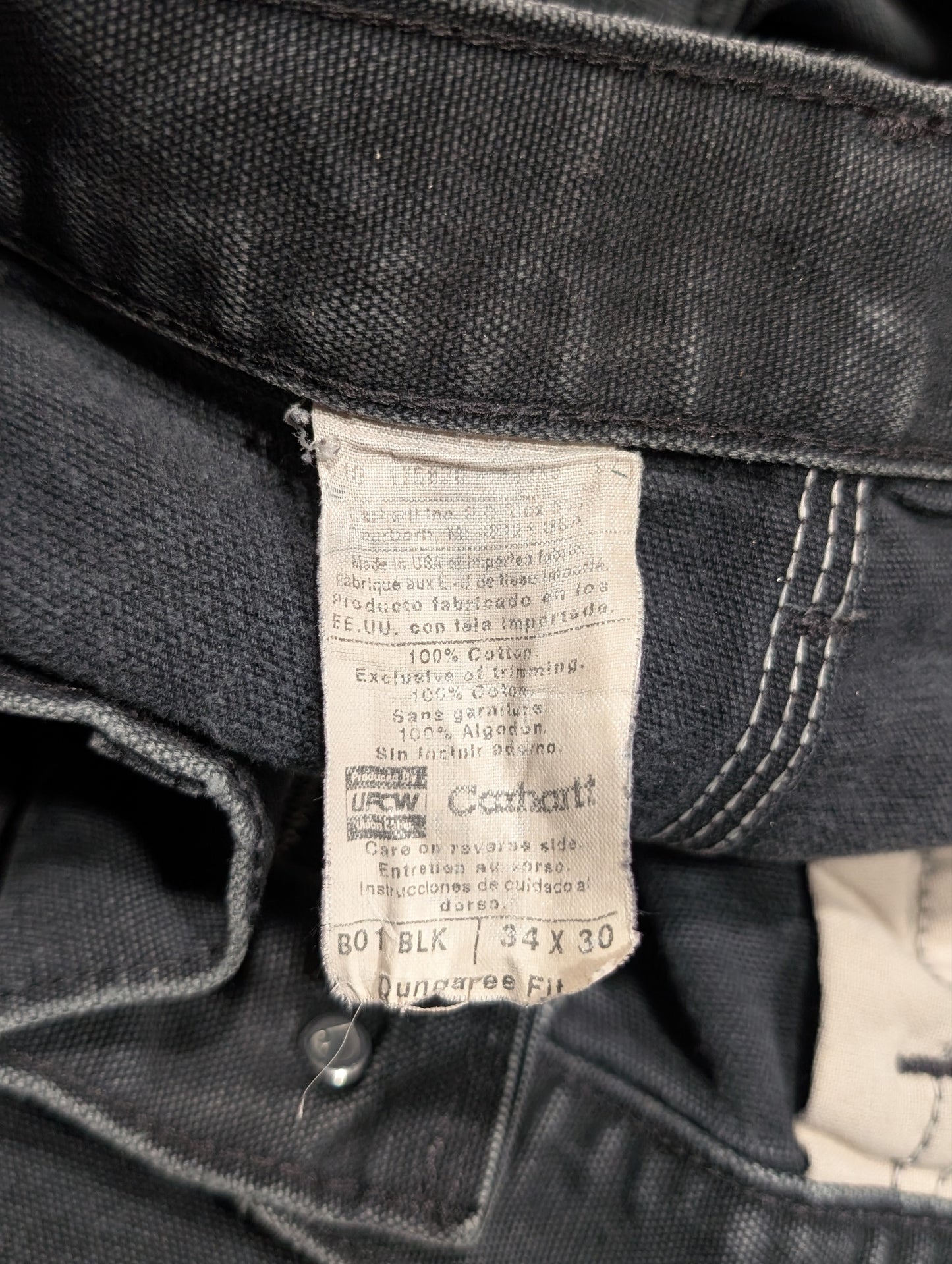 90s Carhartt Distressed Double Knee Faded Black Pants