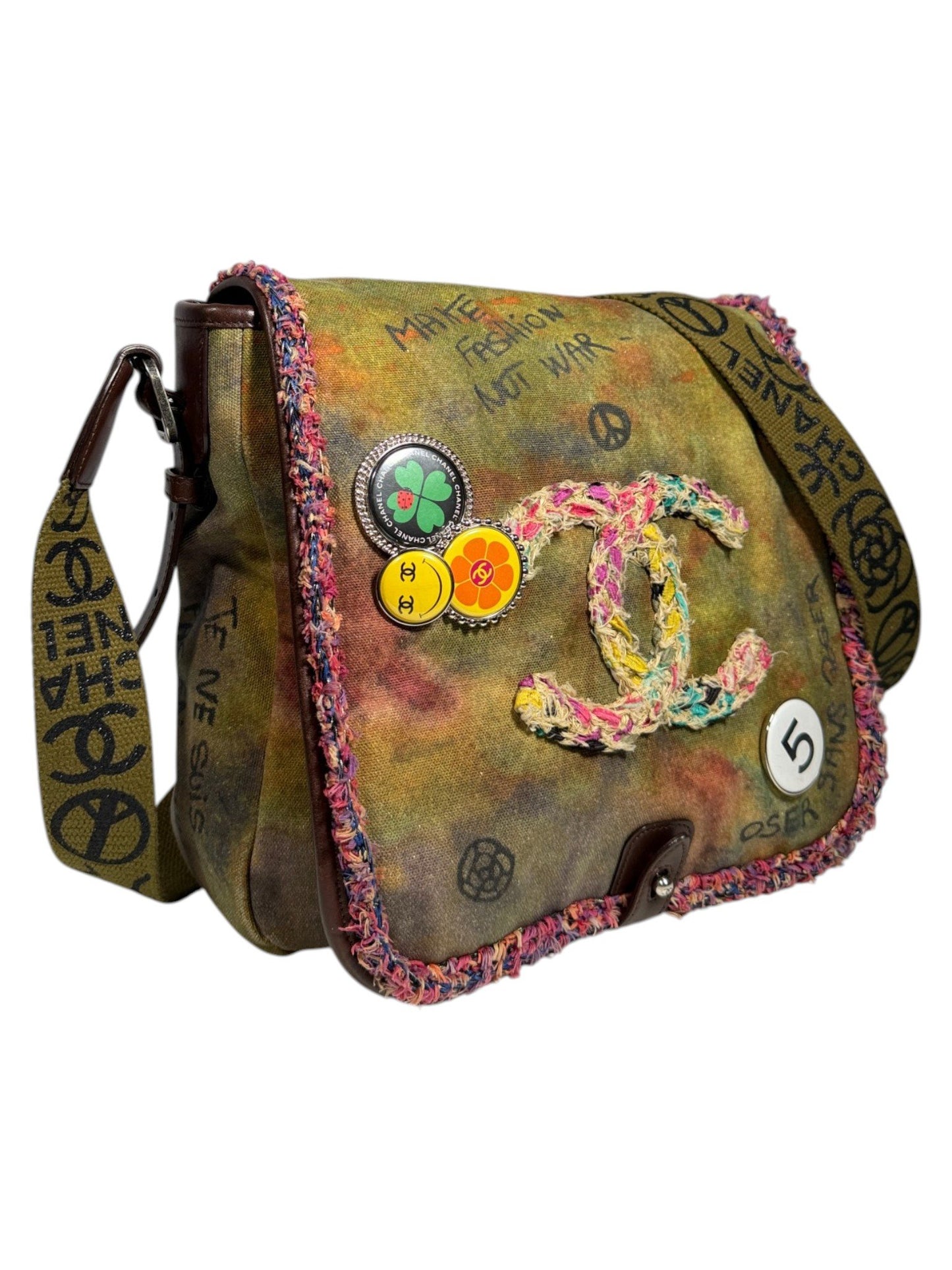 Art School Runway Messenger Bag Chanel Graffiti Strap Leather Trim
