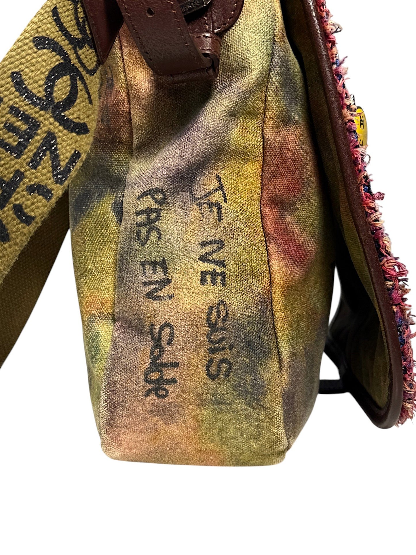 Chanel Spring 2014 Graffiti Canvas Messenger Bag Green