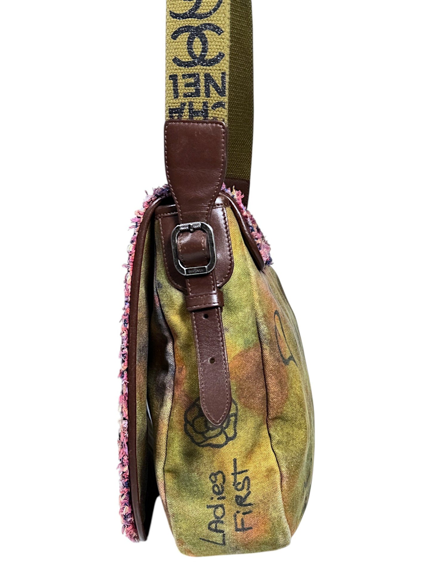 Graffiti Crossbody Strap Chanel Brown Leather Buckle Ladies First
