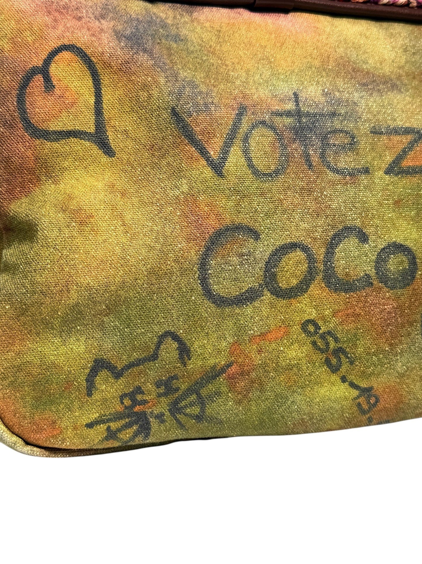 Hand Painted Green Graffiti Canvas Chanel Votez Coco Slogan