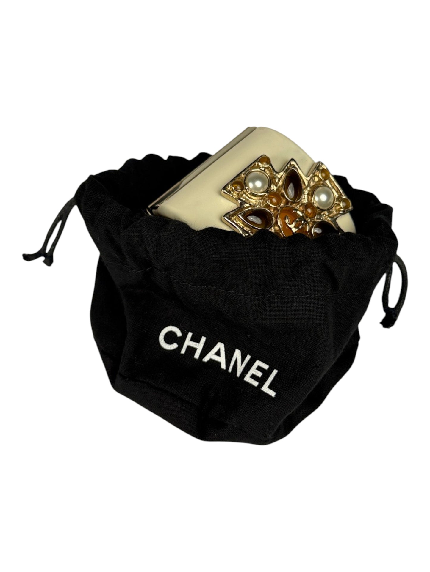 Chanel Ivory Resin Maltese Cross Cuff Bracelet with Dust Bag