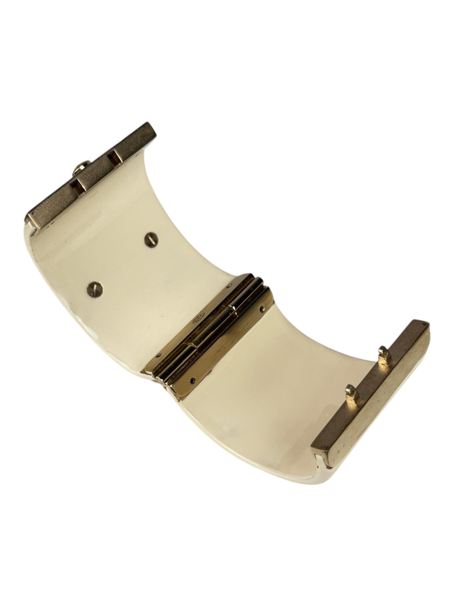 Chanel Ivory Resin Cuff Bracelet Gilt Hinge Clasp Interior