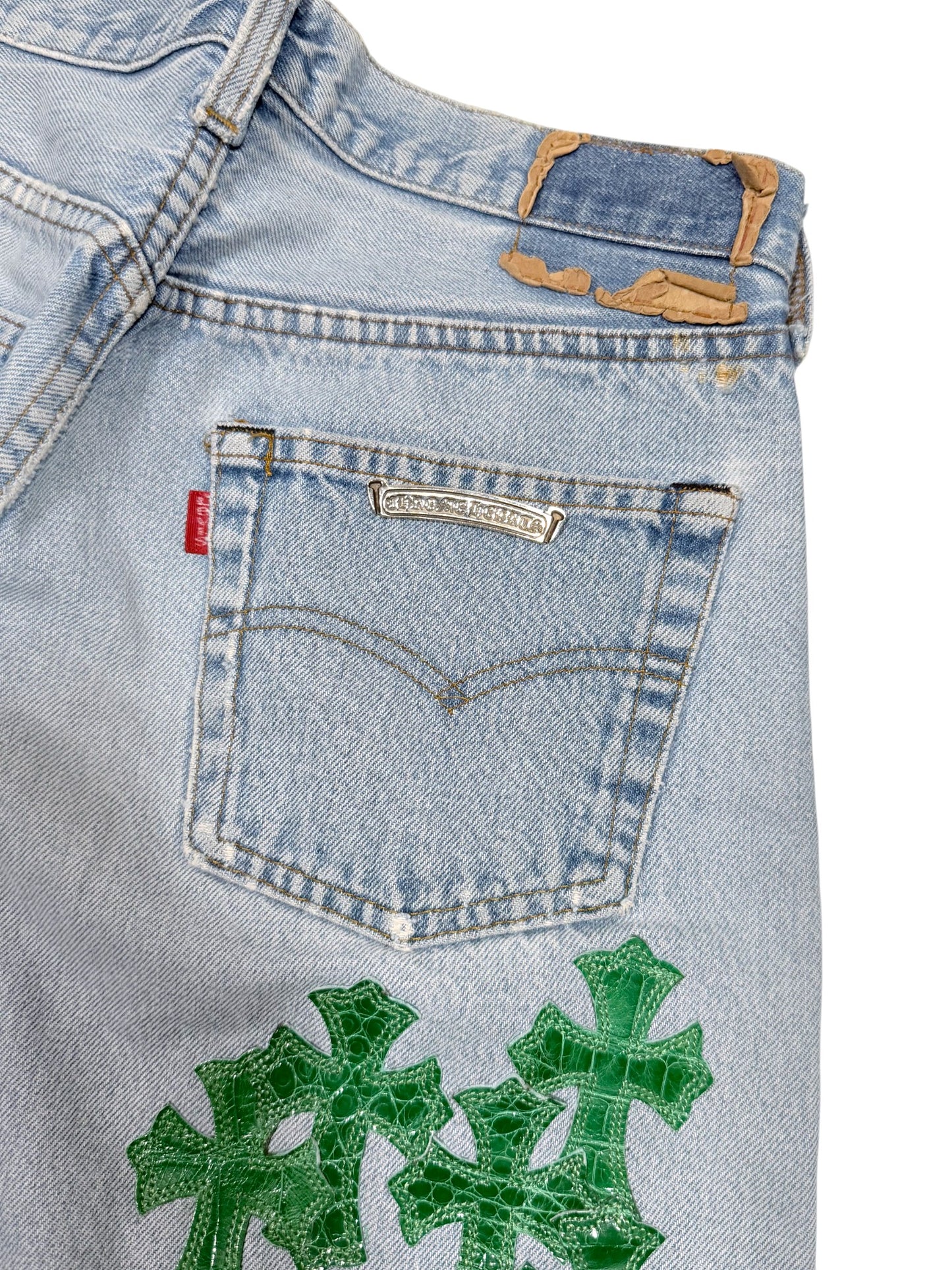 Green Alligator Cross Patch Levis 501 Jeans