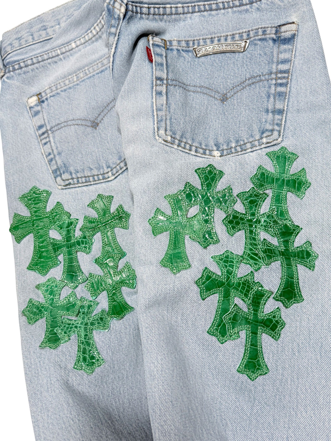 Chrome Hearts Green Alligator Cross Patch Levis 501 Jeans Verified YP Collective