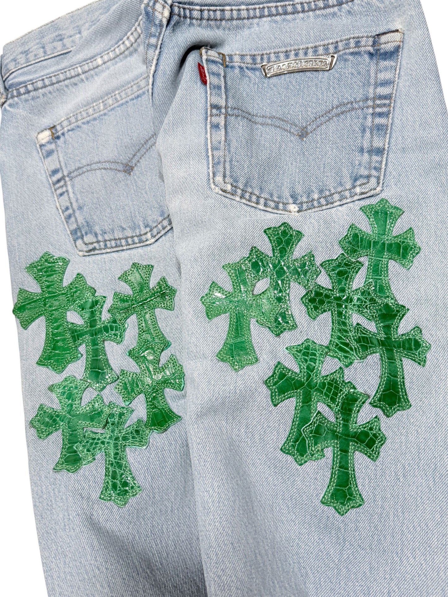 Green Alligator Cross Patch Levis 501 Jeans