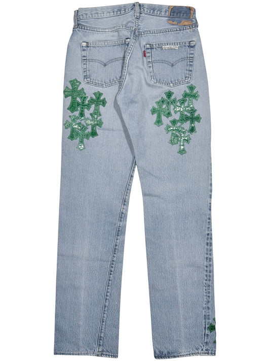 Chrome Hearts Green Alligator Cross Patch Levis 501 Jeans Authentic Jeans