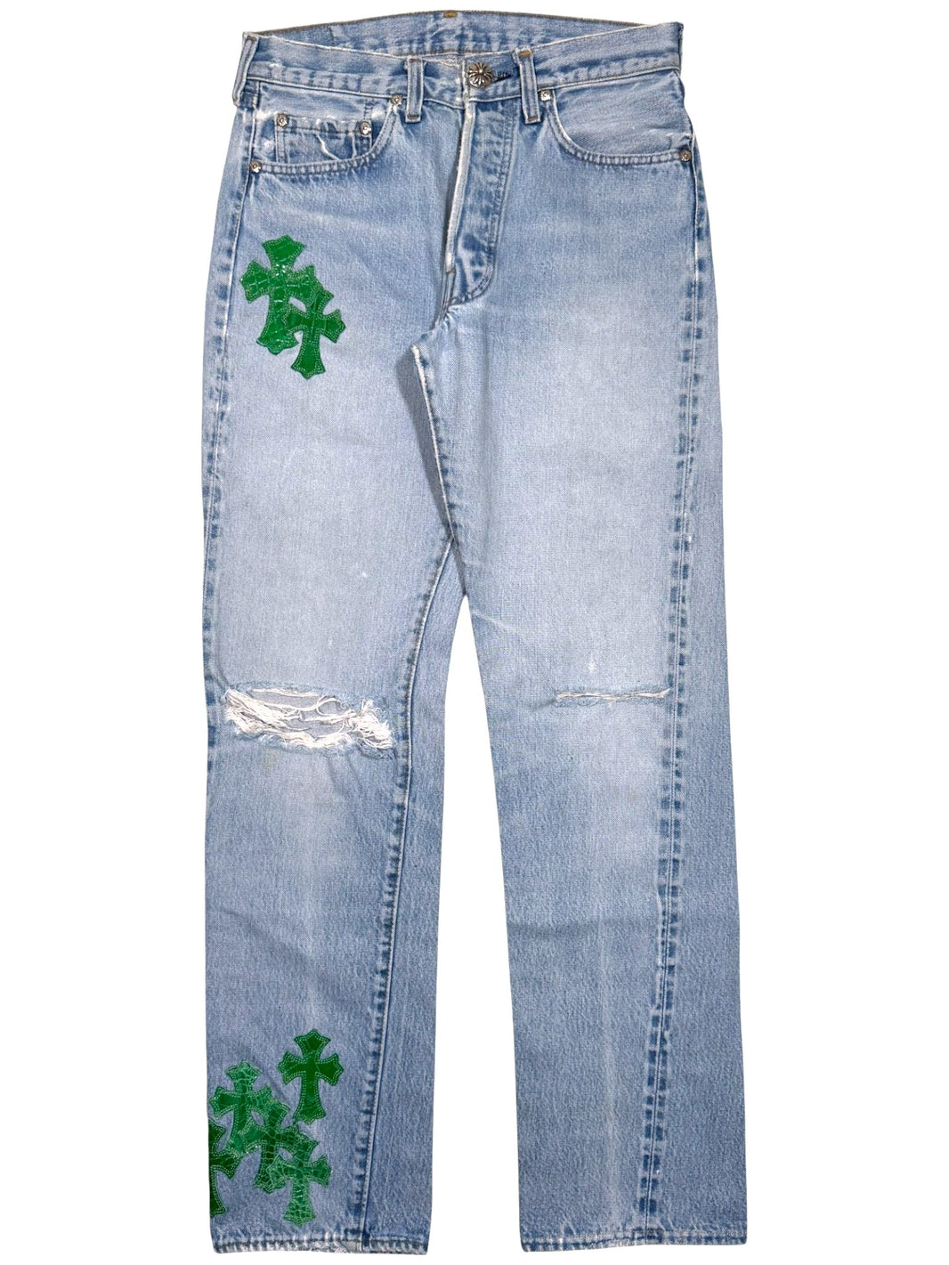Chrome Hearts Green Alligator Cross Patch Levis 501 Jeans Sterling Silver Hardware