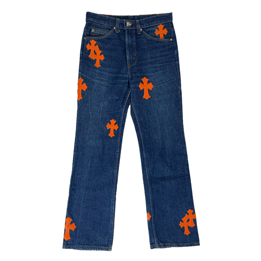 Chrome Hearts 1/1 Art Basel Miami Orange Cross Patch Jeans Authentic Jeans