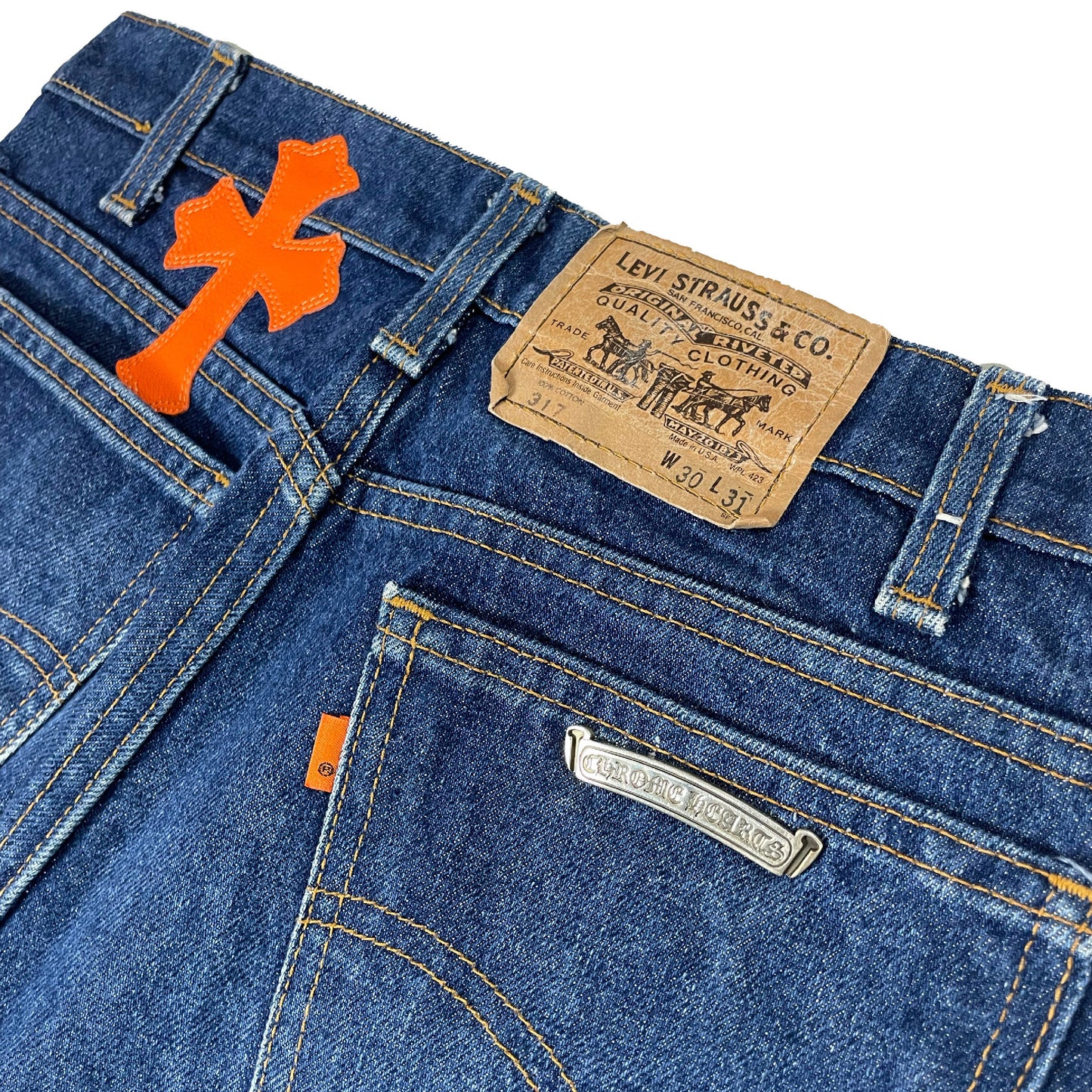 1/1 Art Basel Miami Orange Cross Patch Jeans