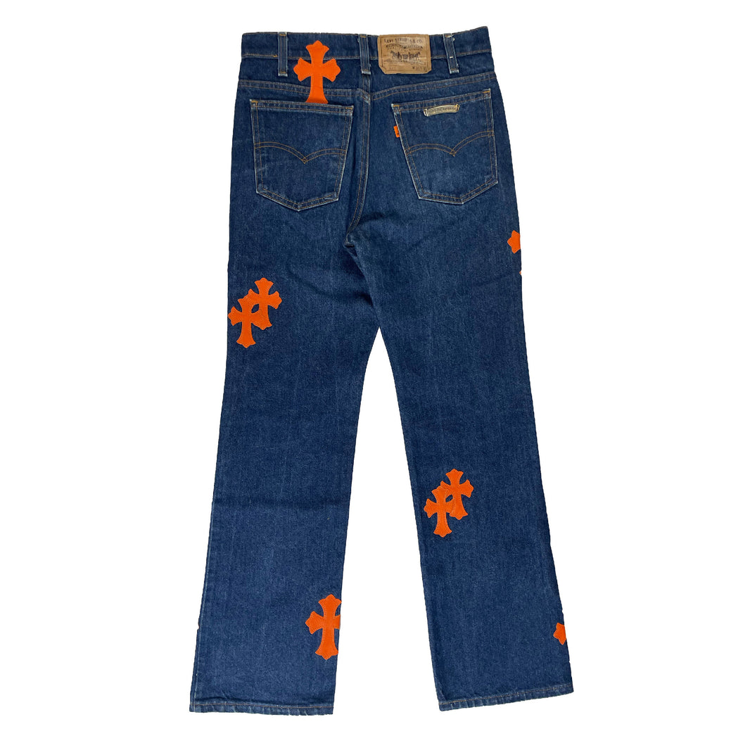 Chrome Hearts 1/1 Art Basel Miami Orange Cross Patch Jeans Sterling Silver Hardware
