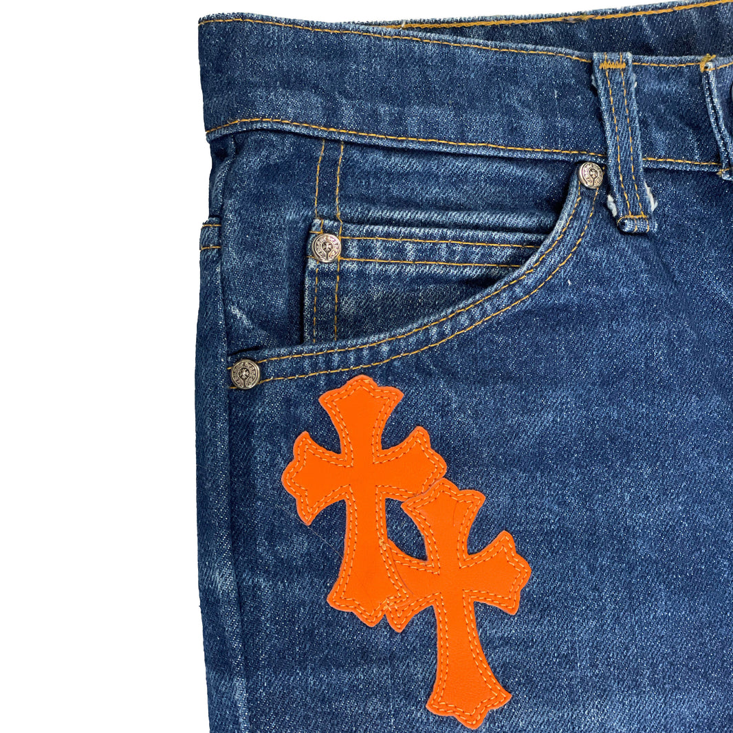 Chrome Hearts 1/1 Art Basel Miami Orange Cross Patch Jeans Authenticated Designer