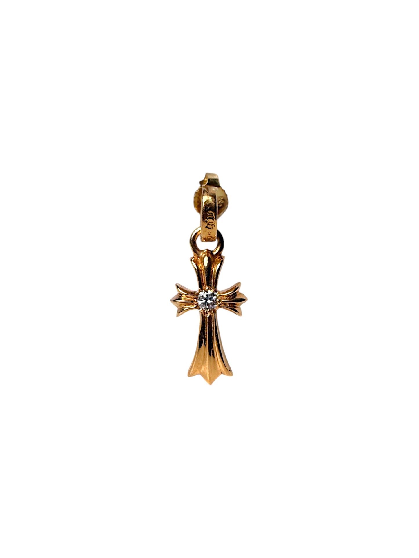 Chrome Hearts Baby Fat Diamond Cross Earring 22k Gold