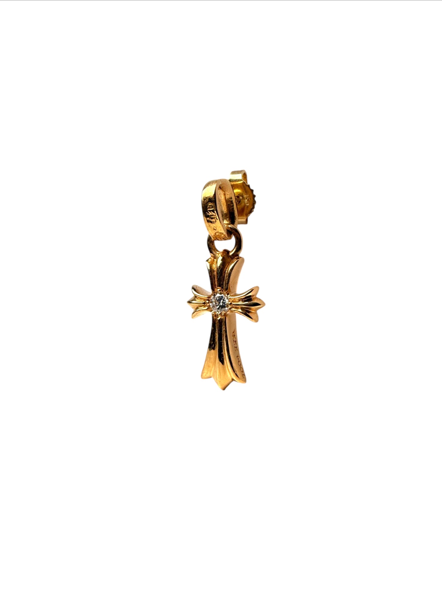 Baby Fat 22k Gold Cross Earring with Center Diamond Chrome Hearts