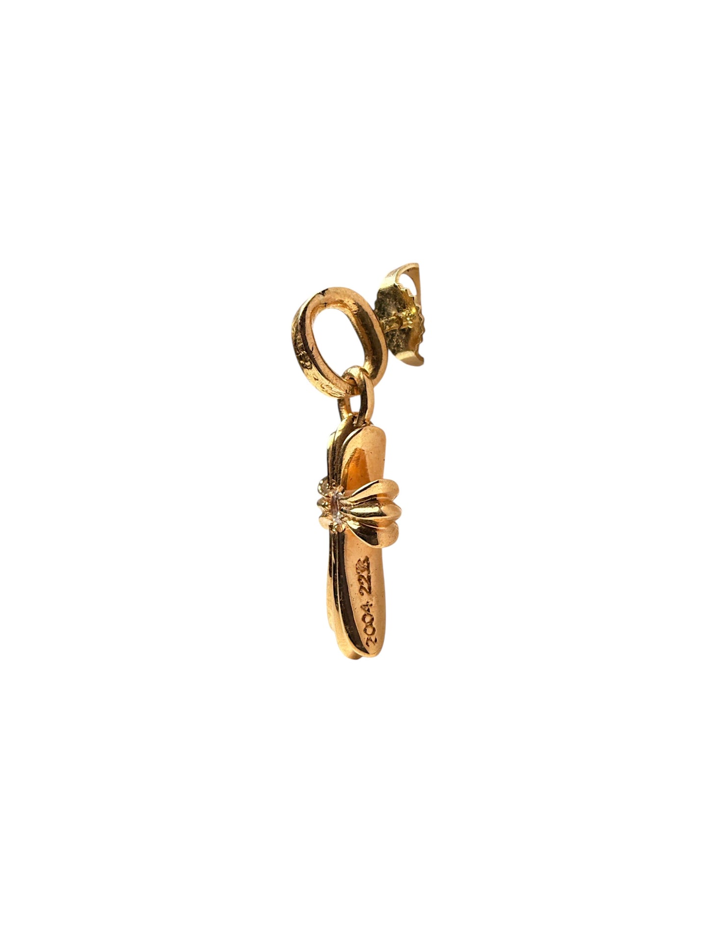 22k Gold Chrome Hearts Baby Fat Cross Earring Diamond Set