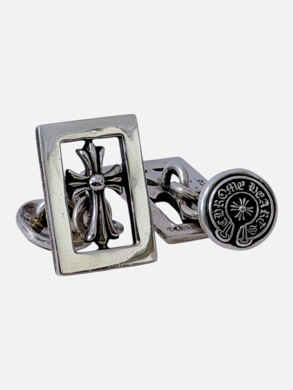Baby Fat Cross Rectangular Frame Chrome Hearts Silver Cuff Links