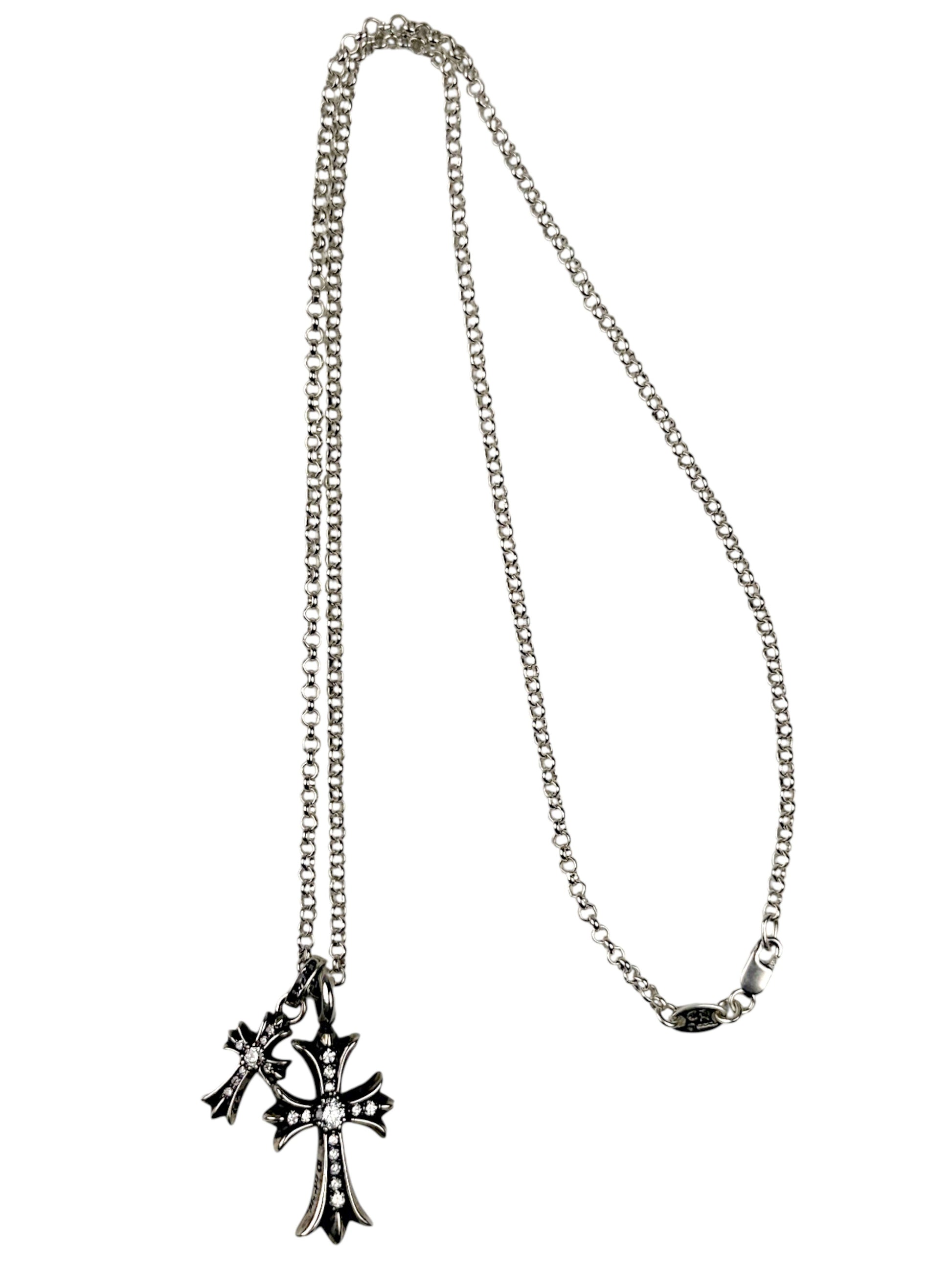 Chrome Hearts Baby Fat Cross Diamond Pendant Sterling Silver