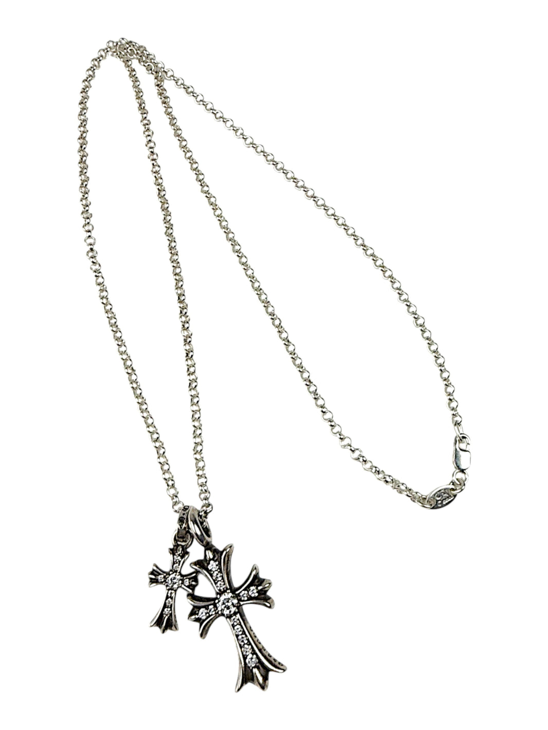 Chrome Hearts Tiny Fat Cross Pendant Baby Fat Charm on Roll Chain Necklace