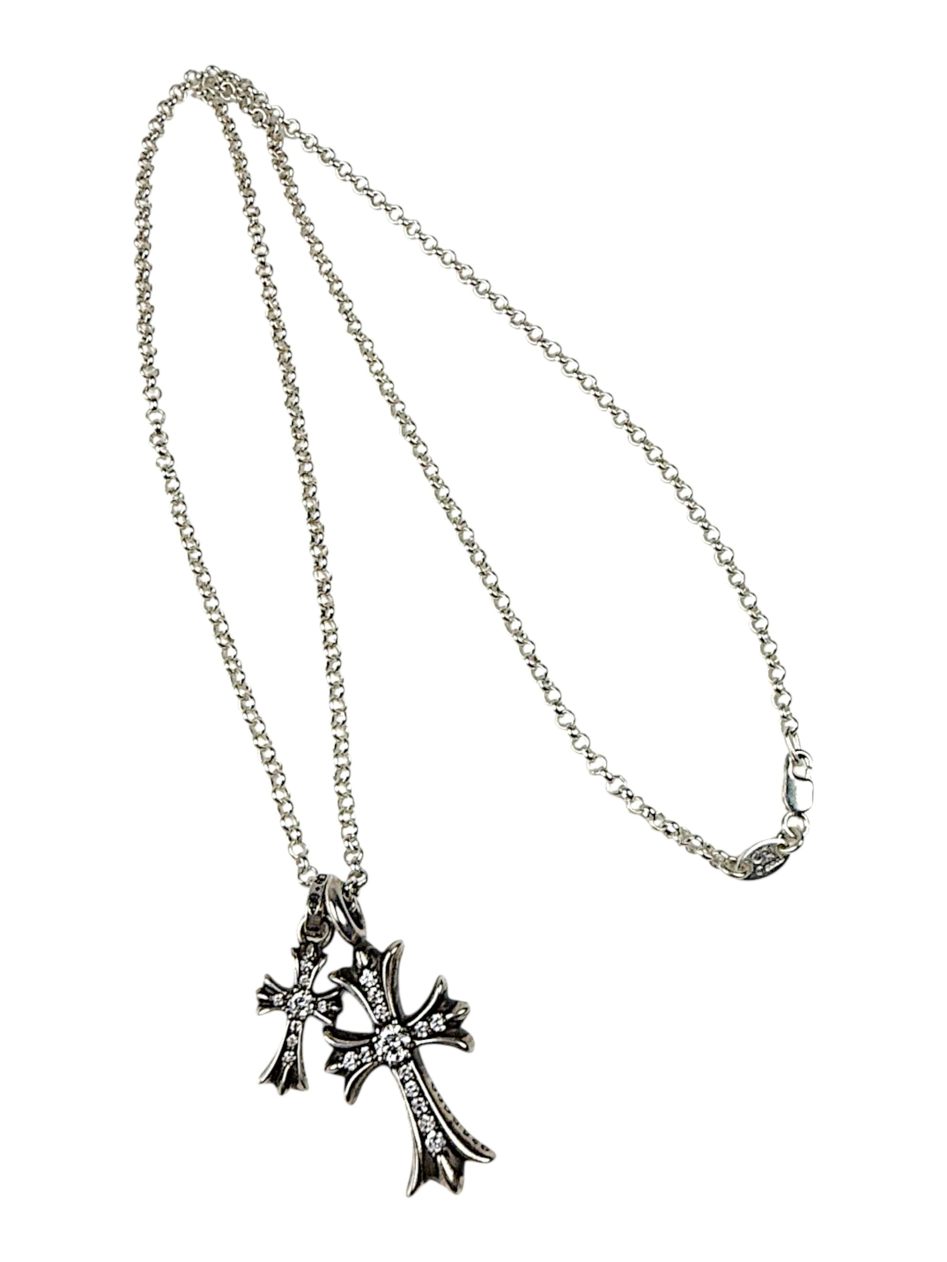 Chrome Hearts Tiny Fat Cross Pendant Baby Fat Charm on Roll Chain Necklace
