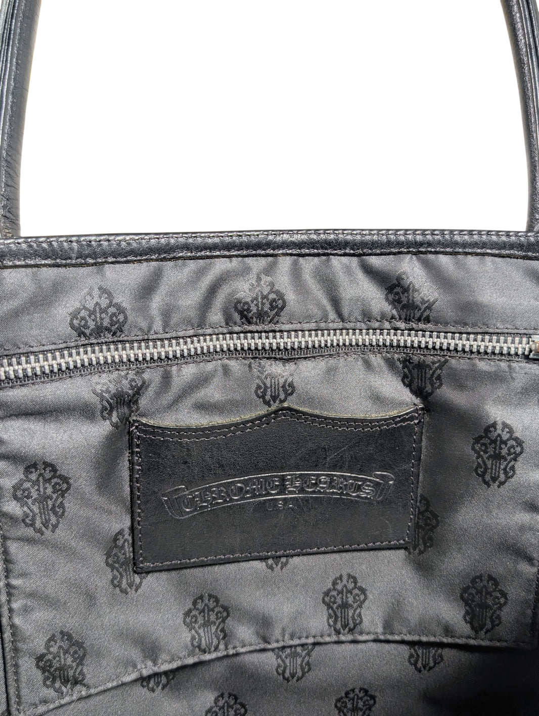 Chrome Hearts FS Tote Leather Cross Patch Black Quilted Bag Authenticated Designer