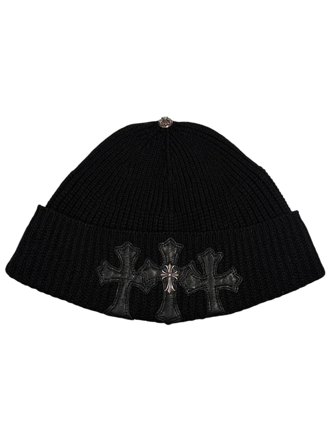 Chrome Hearts Bait & Tackle Triple Cross Patch Beanie Black Cashmere .925 Silver Cross Button
