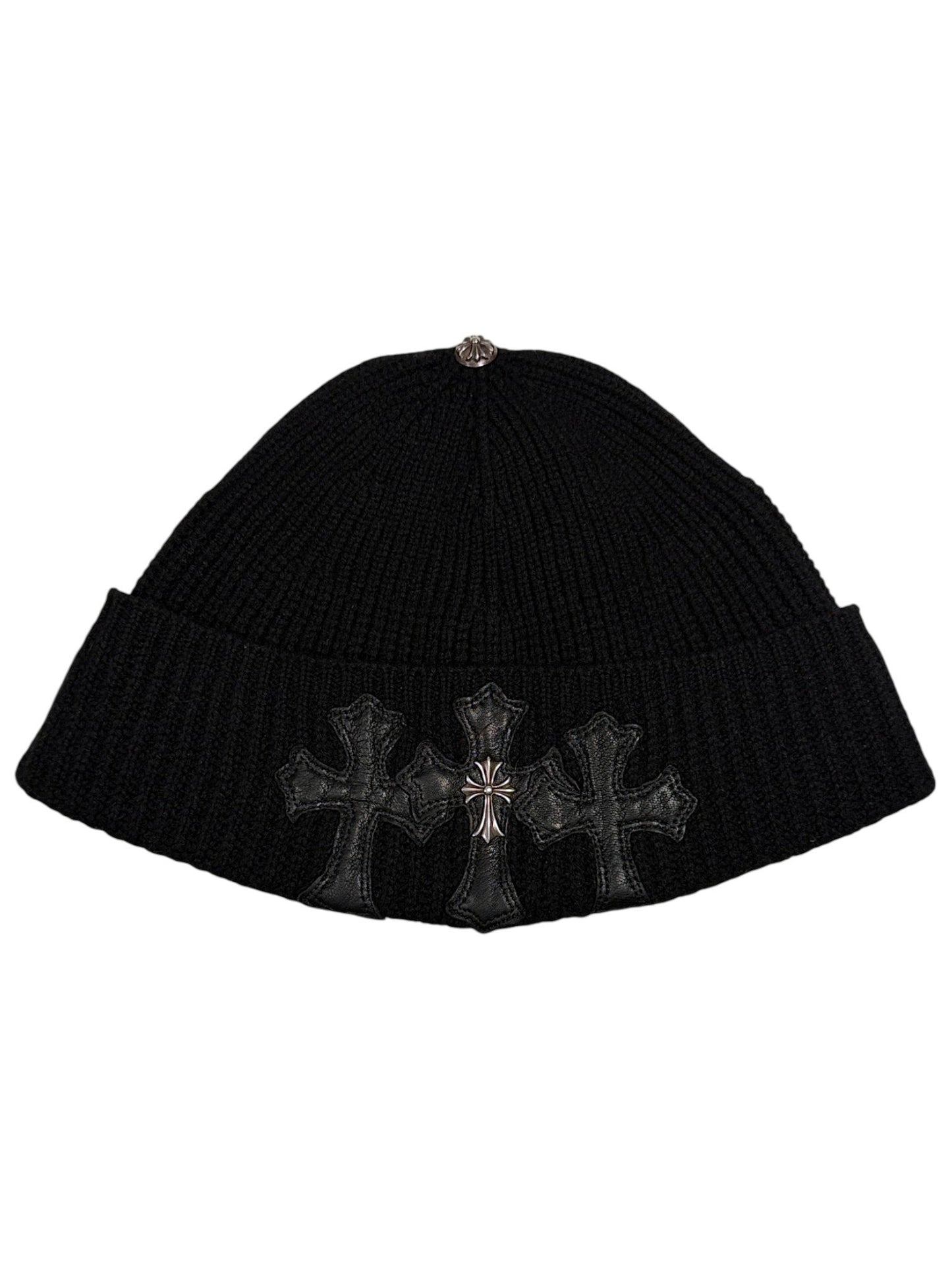 Chrome Hearts Bait & Tackle Triple Cross Patch Beanie Black Cashmere .925 Silver Cross Button