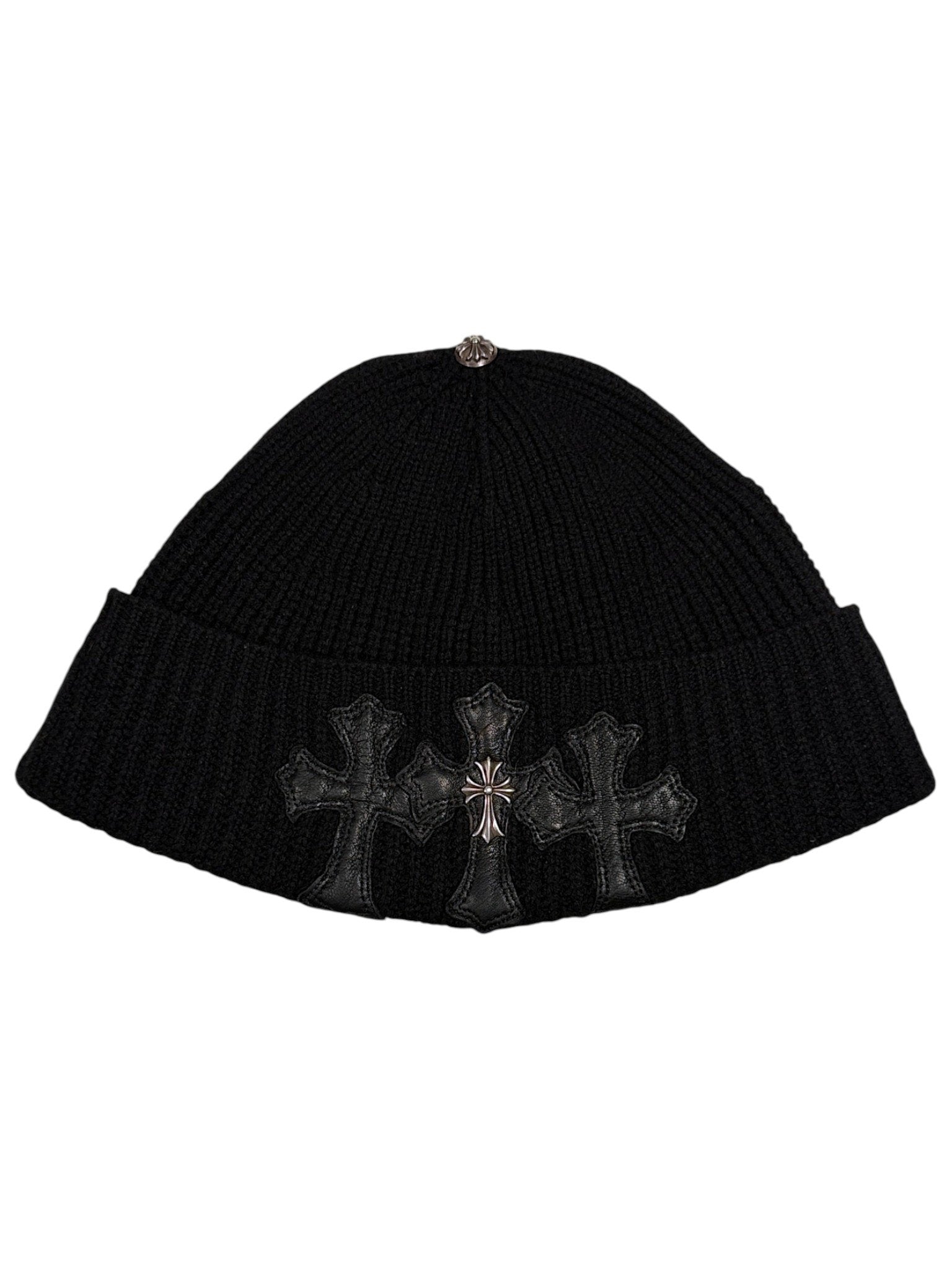 Chrome Hearts Bait & Tackle Triple Cross Patch Beanie Black Cashmere .925 Silver Cross Button