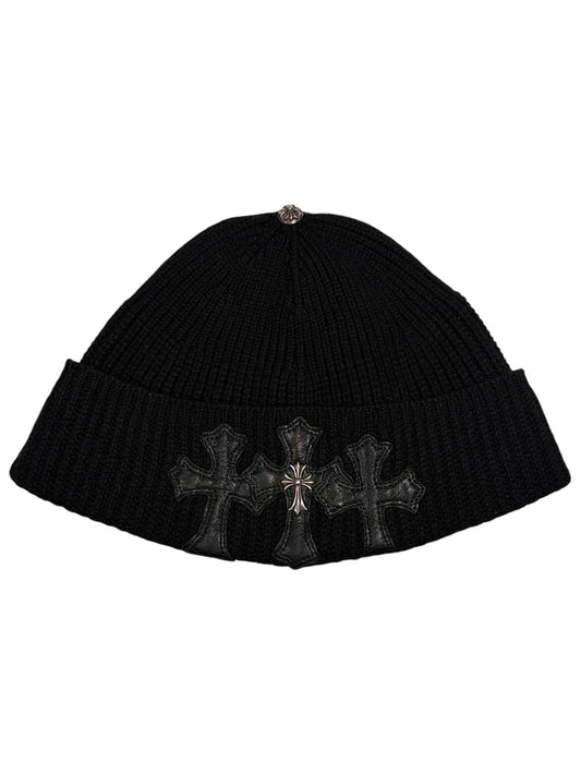 Chrome Hearts Bait & Tackle Triple Cross Patch Beanie Black Cashmere .925 Silver Cross Button